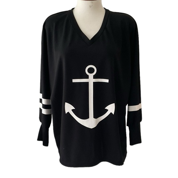 Women’s Top Long Sleeve V-Neck Anchor Motif Size 1XL - Picture 2 of 4